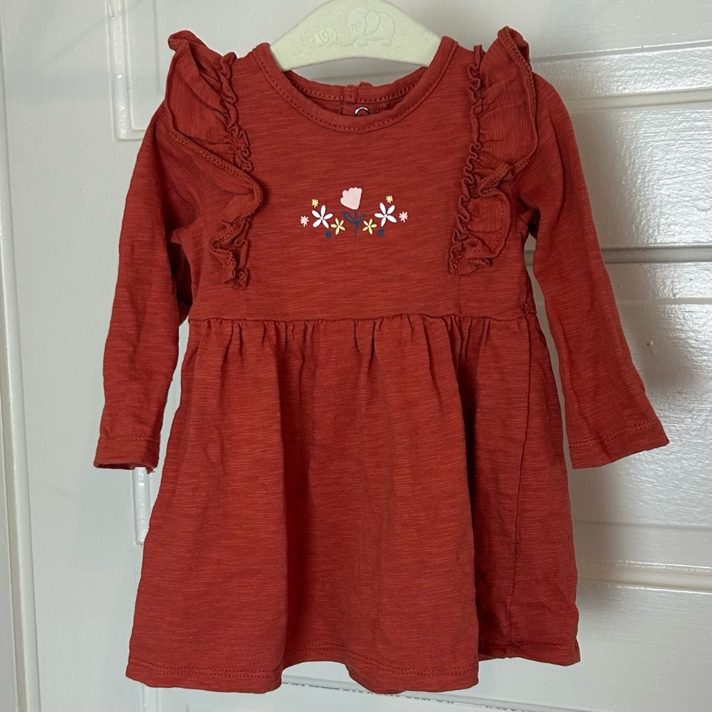 Mac & Moon Boutique Rust Ruffle Tunic Dress Floral Detail